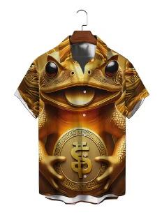Frog print men s Hawaiian vacation shirt casual loose short sleeve tropical design beach outing shirt XXS