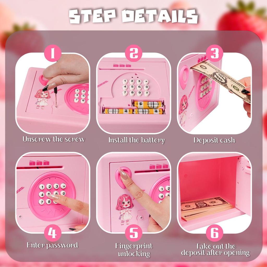 Cofrinho Transfronteiriço para Crianças: Mini Cofre de Moedas com Impressão Digital e Senha Recursos Antifurto para Educação Infantil