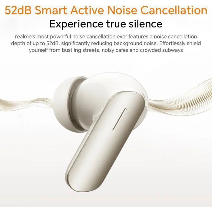 Realme Buds Air 7 Ecouteurs sans Fil Casque Bluetooth sans Fil 5.4 avec Hi-Res Stéréo Écouteurs 52dB Casque Anti Bruit IP55 Or