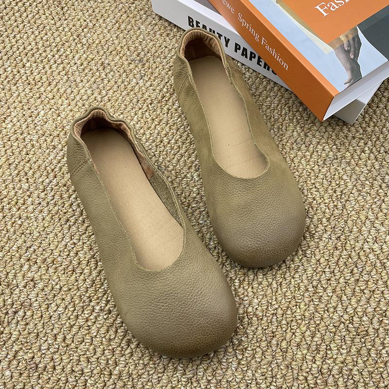 Women's Slip on Genuine Leather Loafers Spring Autumn Shallow Mouth Shoes Ladies Casual Breathable Comfort Round Toe Flat Shoes