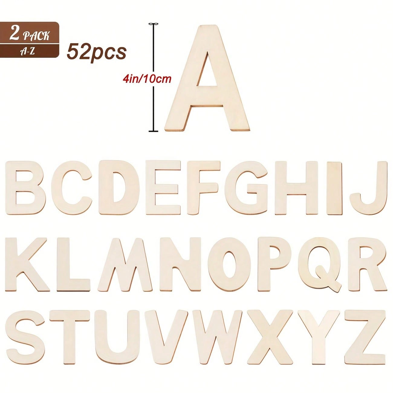 

52 шт. 4 Деревянные буквы - Деревянные буквы алфавита для поделок, Деревянное украшение для вывески, Деревянные буквы для росписи светло-желтого