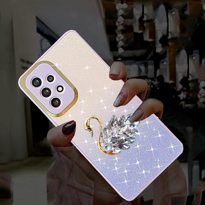 

Чехол для телефона Gradient Bling Glitter Diamond Swan для OPPO Realme C11 C15 9 9i 8 7 Pro A54 A74 A94 A96 A95 A57 A76 A35 A5 A9 Мягкий противоударный чехол Realme 8 4G фиолетовый