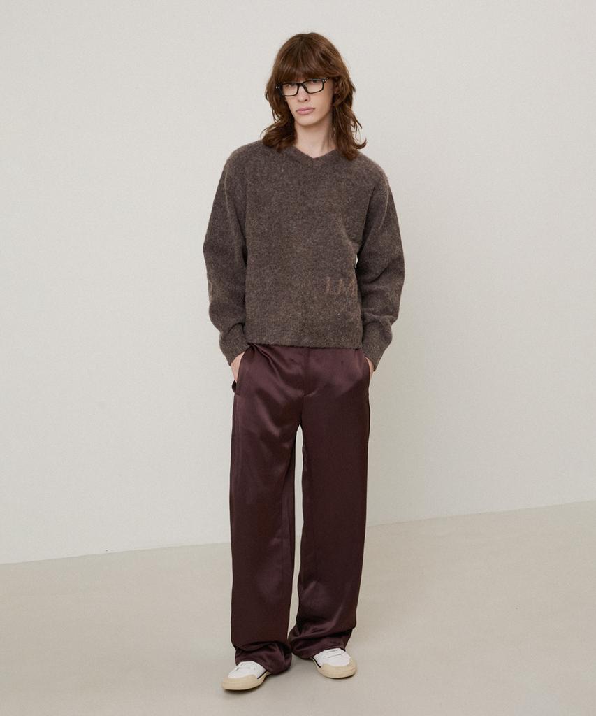LMOOD Satin Wide Slacks Brown