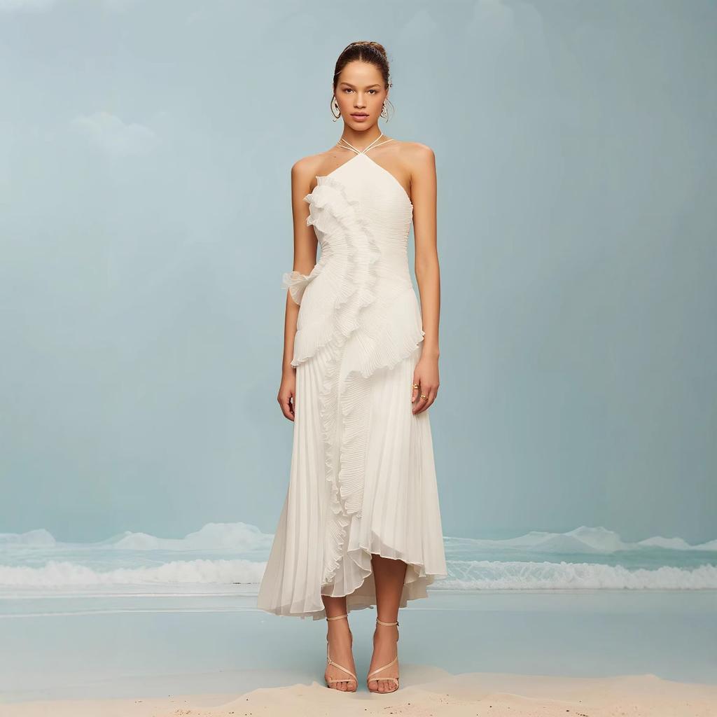 New Neck Sleeveless Irregular Lace Slit Dress Women's Summer High Sense