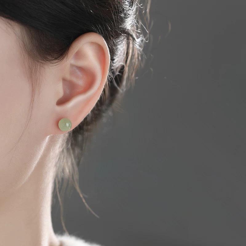 S999 Sterling Silver Hetian Jade Stud Earrings: Elegant, Versatile, and Exquisite High-End Ear Ornaments