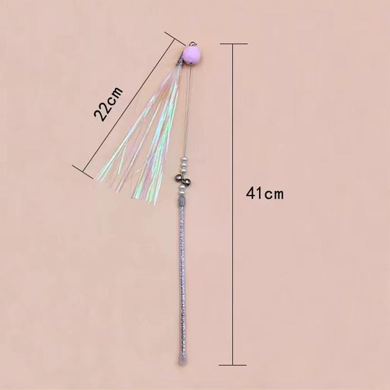 Wire Teasing Cat Stick Long Pole Feather with Bell Fairy Stick Bite Resistant Training Teaser Wand Kitten Toy Pet Supplies