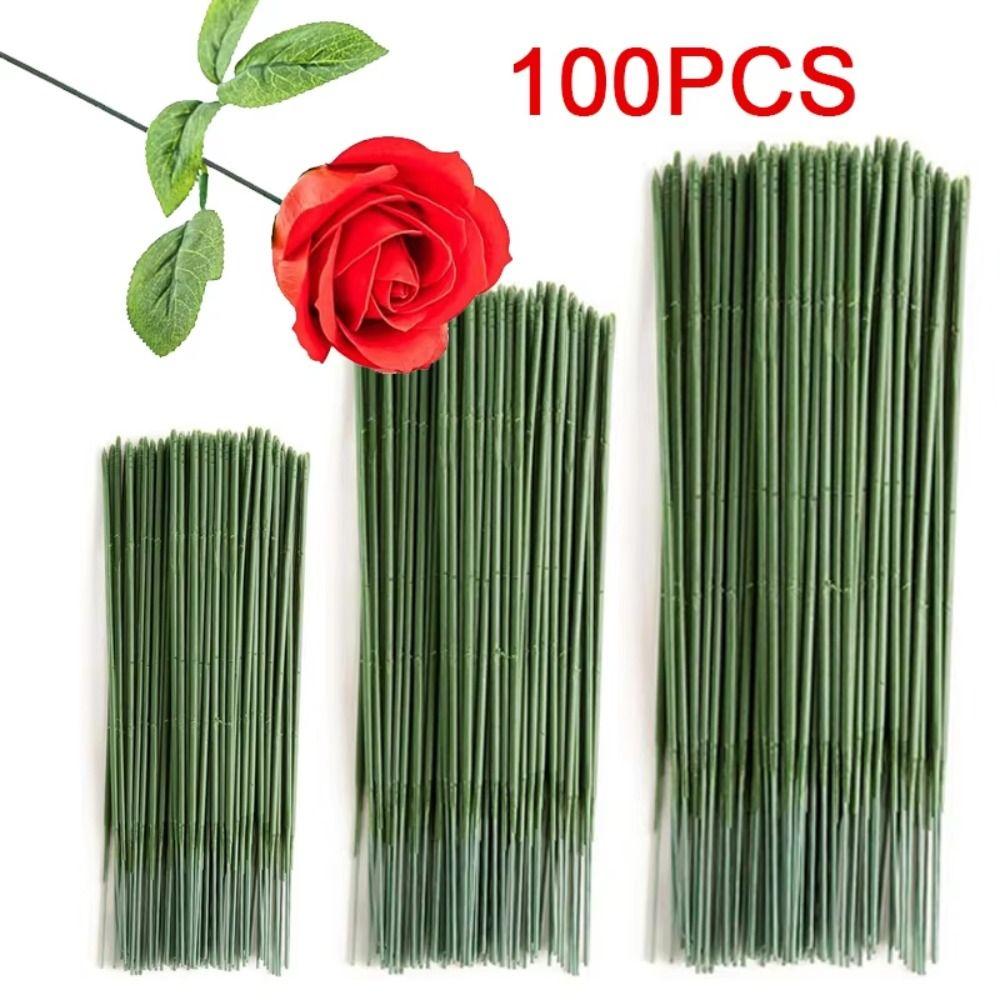 100Pcs DIY Handmade Simulation Plant Stem Green Artificial Flower Stem  Wedding Celebration