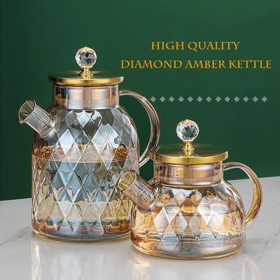 Jantarová barva Diamantové sklo Domácí konvice Žáruvzdorné zesílené sklo domácí džus květinová konvice 1750 ml