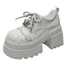 European 2025 new leather sequined cloth thick sole thick heel lace-up low-top shoes single shoes round head loafers women's shoes