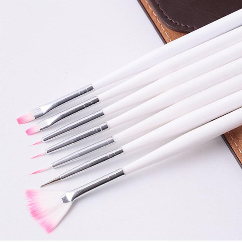 7-Piece Nail Art Pen Set: Carving & Striping Brushes with White Handles