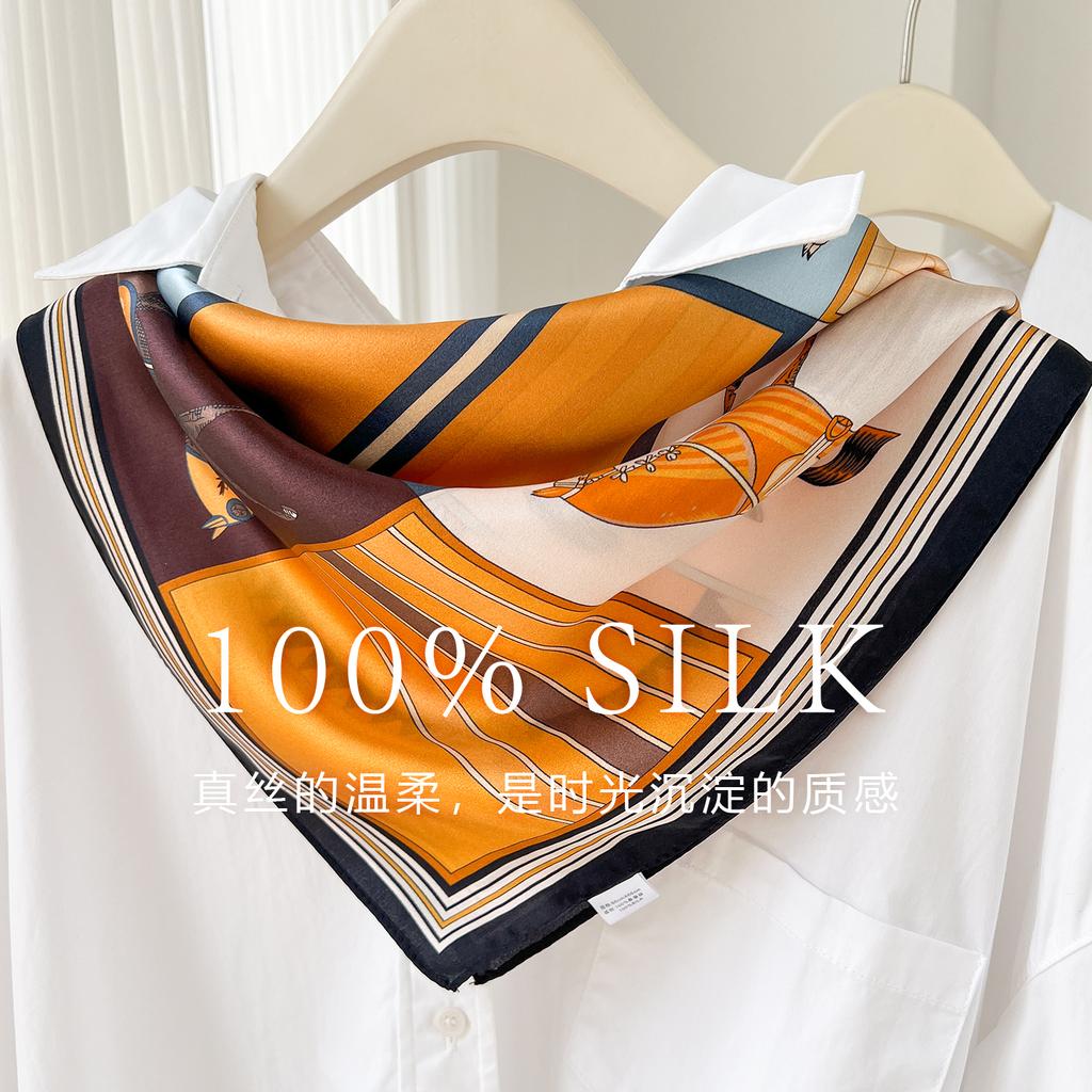 111% Mulberry Silk 71 * 71 Silk Scarf Women's Summer Horse Versatile Decorative Scarf Four-season Small Scarf