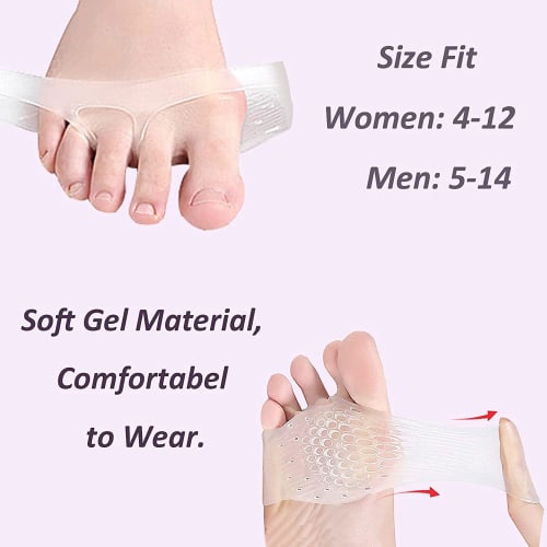 4 Pairs of Metatarsal Pads for Men and Women, Ball of the Foot Cushions, Soft Silicone Forefoot Cushion Pads for Women, Non-Slip, Reusable, Breathable
