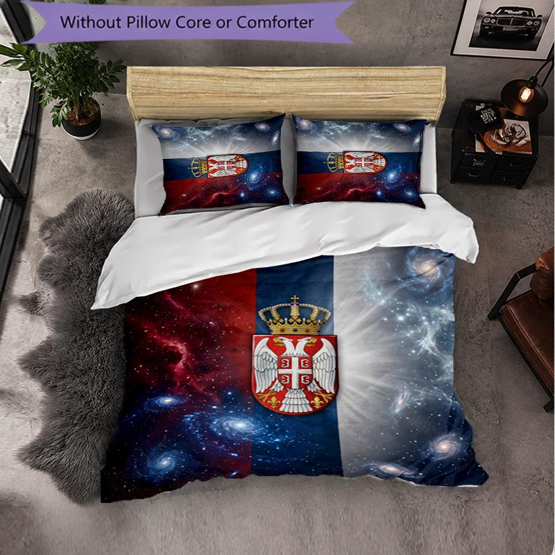 Serbia Pattern 3 Pieces Bedding Set Soft Microfiber Duvet Cover with Pillow Cases for Bedroom
