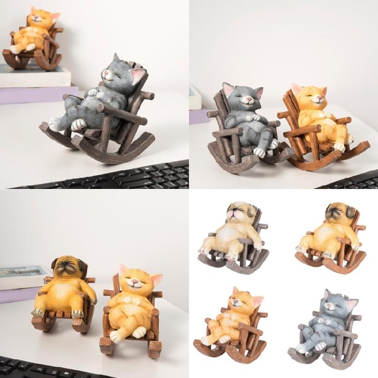 Rocking Chair Cats Dog Desk Miniature Ornament for Living Room and Bedroom Resins Animal Figurine for Artistic Touch
