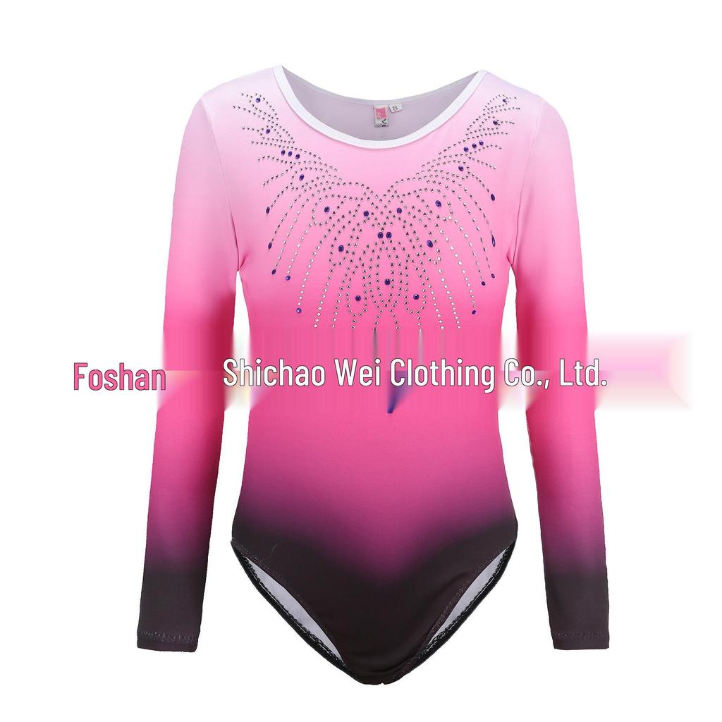 High Elastic Rhinestone Gradient Children's Gymnastics and Dance Leotard