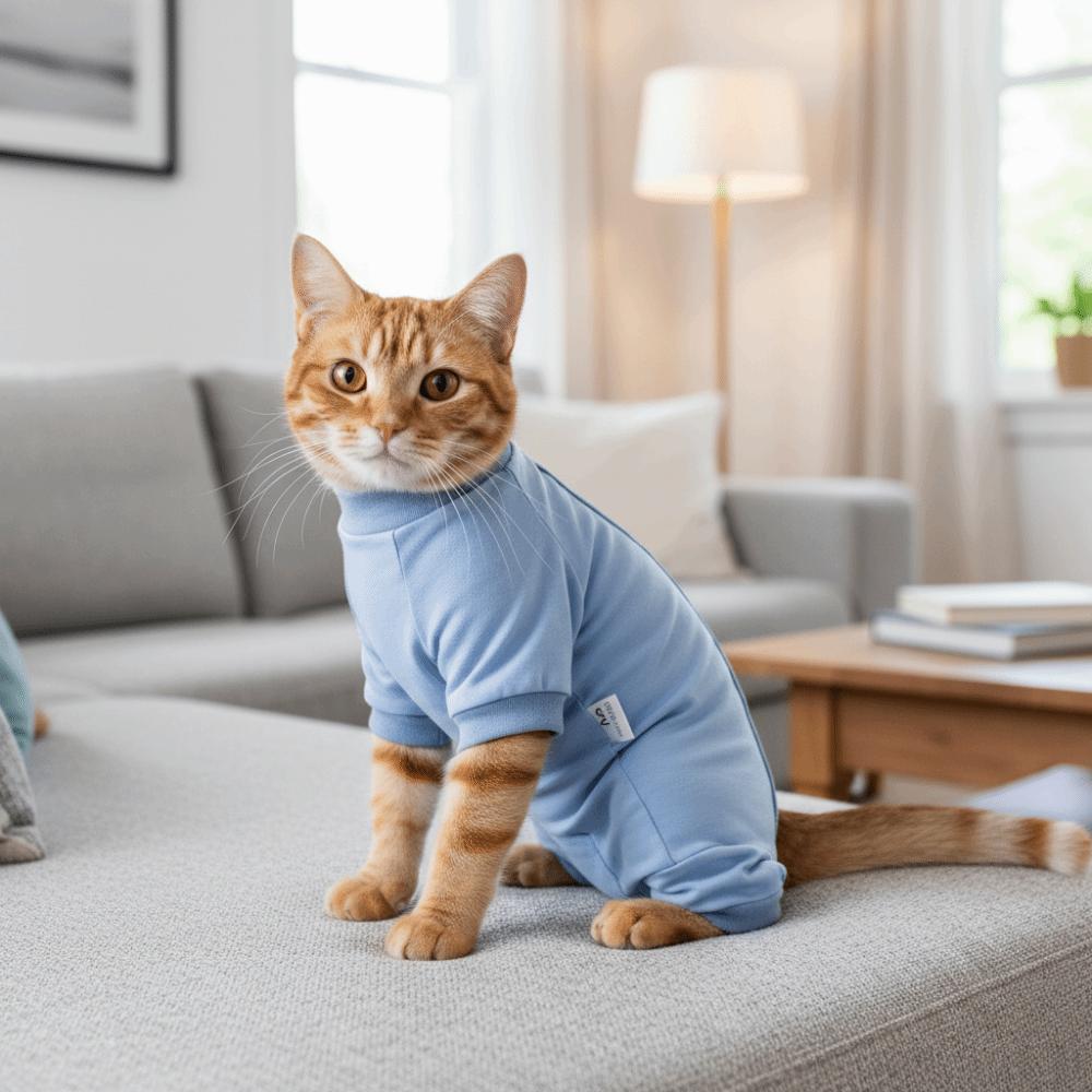 Adjustable Cat Recovery Suit Breathable Comfortable Cat Sterilization Suit Soft Solid Color Pet Anti-Lick Suit Neuter Recovery