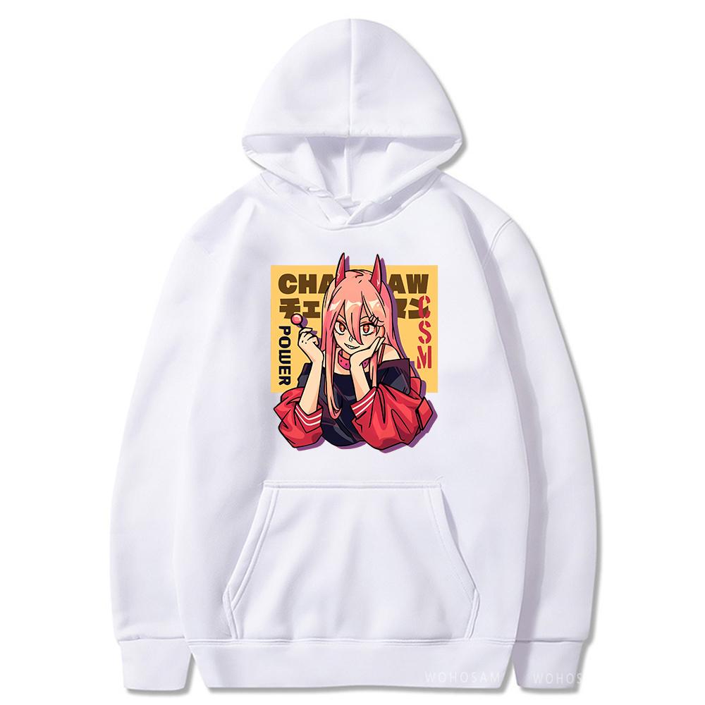 2026 Anime Power Chainsaw Man Makima Warm Hoodie Kawaii Girl Graphic Harajuku Cartoon Otaku Sweatshirt Autumn Winter Sweatshirt