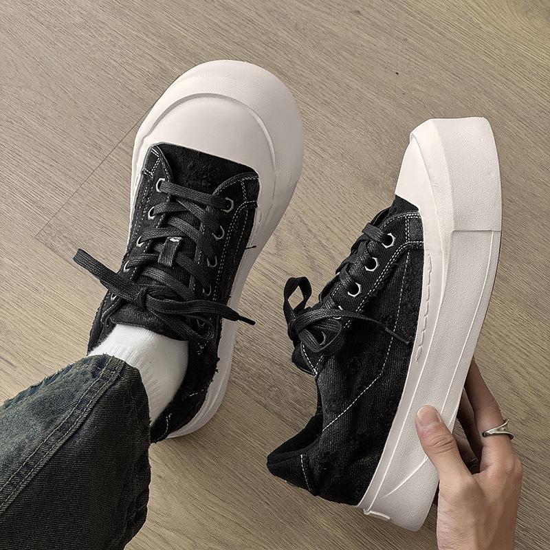 Board shoes men's shoes spring and autumn new retro denim breathable low-top thick-soled heightening men's sports and leisure trendy shoes