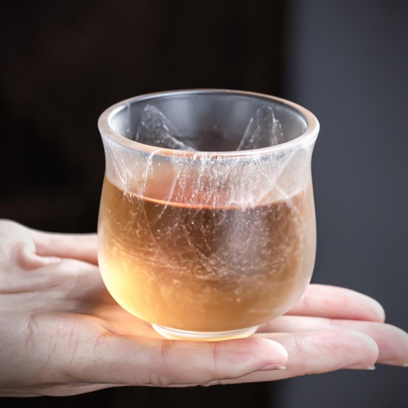 White Floating Flower Glass Tea Cup Transparent Frosted Glaze Jade Porcelain Fuman Teacup Chinese Style Tea Set  200ml