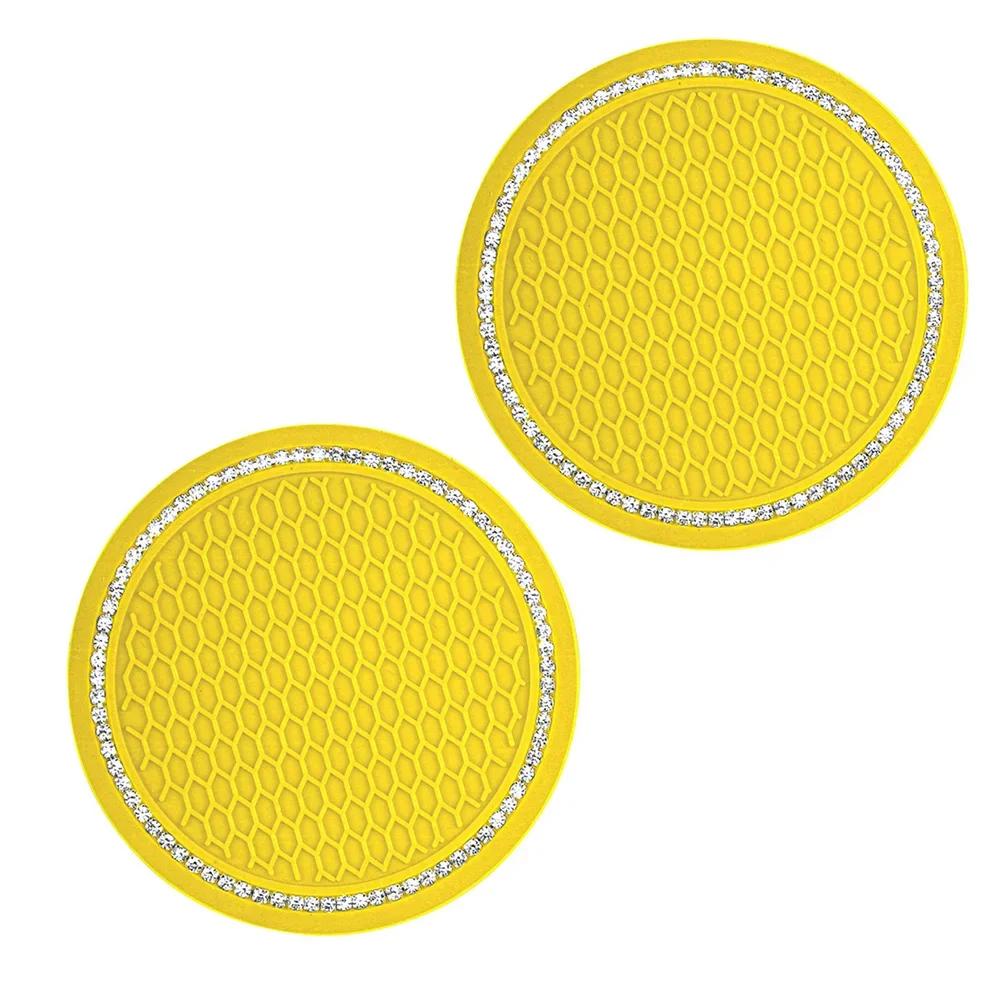 Car Water Cup Pad Holders Non-slip Diamond Rhinestone Rubber Mat for Bottle Holder Coaster Auto Interior Anti-skid Cup Holders