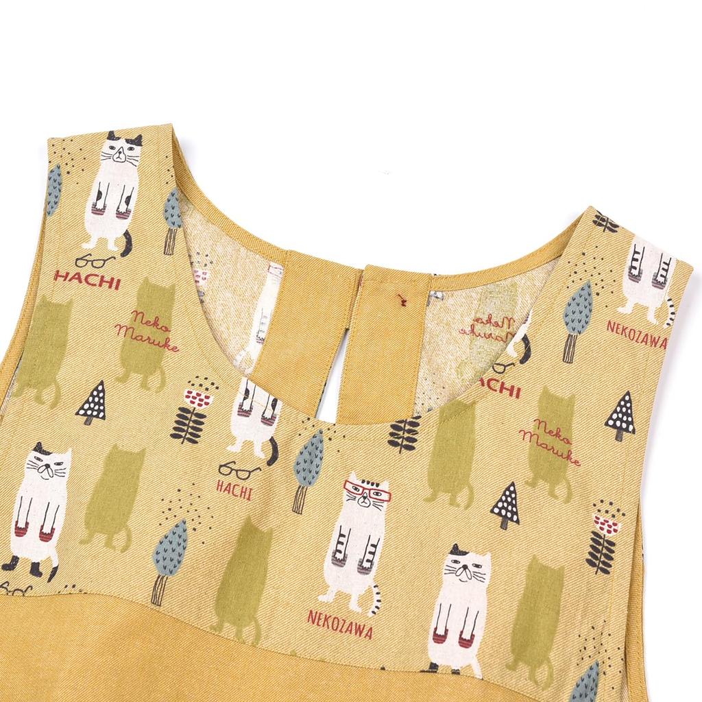 Kusuguru Japan Apron Cat Round Button Ribbon Open Apron 236503 Yellow M~L