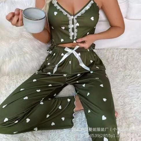 Sommer Damen sexy süß niedlich sexy Kunstseide Hosenträgerhose Loungewear Zweiteiler Loungewear