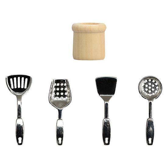 Mini Cooking Spatula Set 0.05 Scale Miniature Frying Spatula with Storage Holder