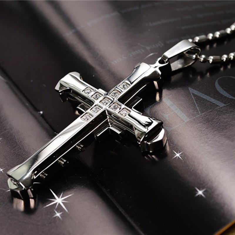 Ins New Cross Pendant Necklace For Men Simple Cool Zircon Black Gold Color Stainless Steel Chain Hip Hop Punk Jewelry Gift
