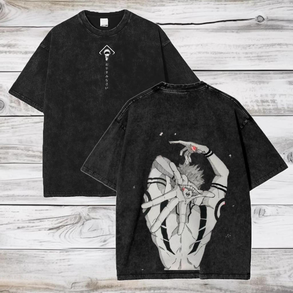 Camiseta Oversize Lavado Ácido Anime Jujutsu Kaisen Suguru Geto Camiseta Anime Hombre Mujer Regalo para Él Camiseta Hombre Camiseta de Algodón Negra