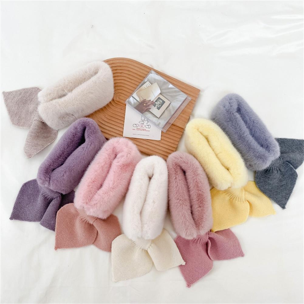 Children's Scarf Solid Color Bow Warm Plush Bib For Autumn Winter