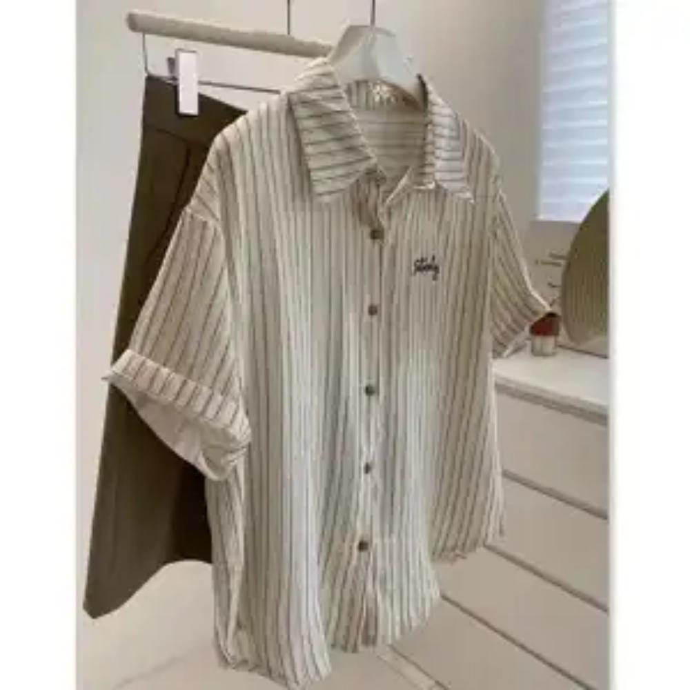 

Catties Большой размер Корейский дизайн Полосатая футболка с коротким рукавом Женская Летняя Приталенная Кардиган Футболка Топ XXL кофейный