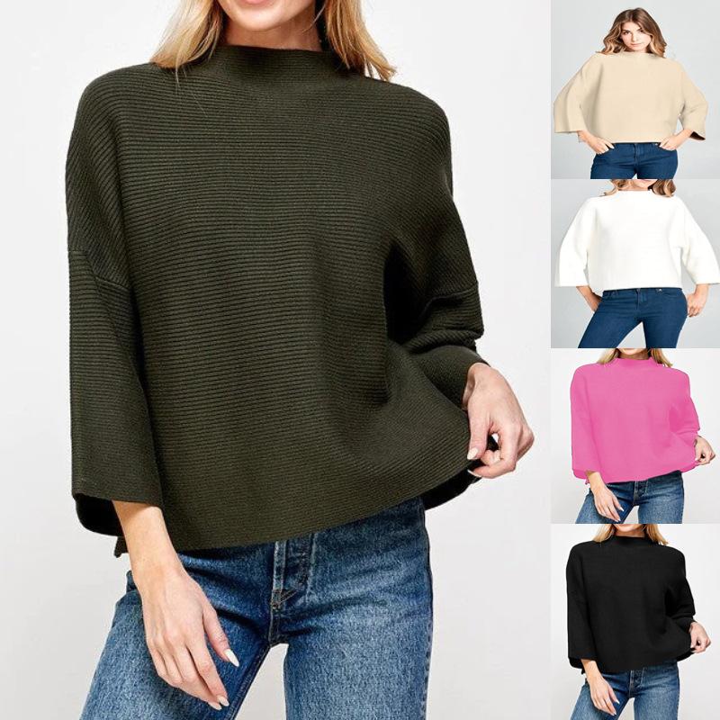 Популярный свободный женский свитер Осень-Зима 2026 года Свитер с рукавом три четверти Однотонный свитер для женщин S зелёный