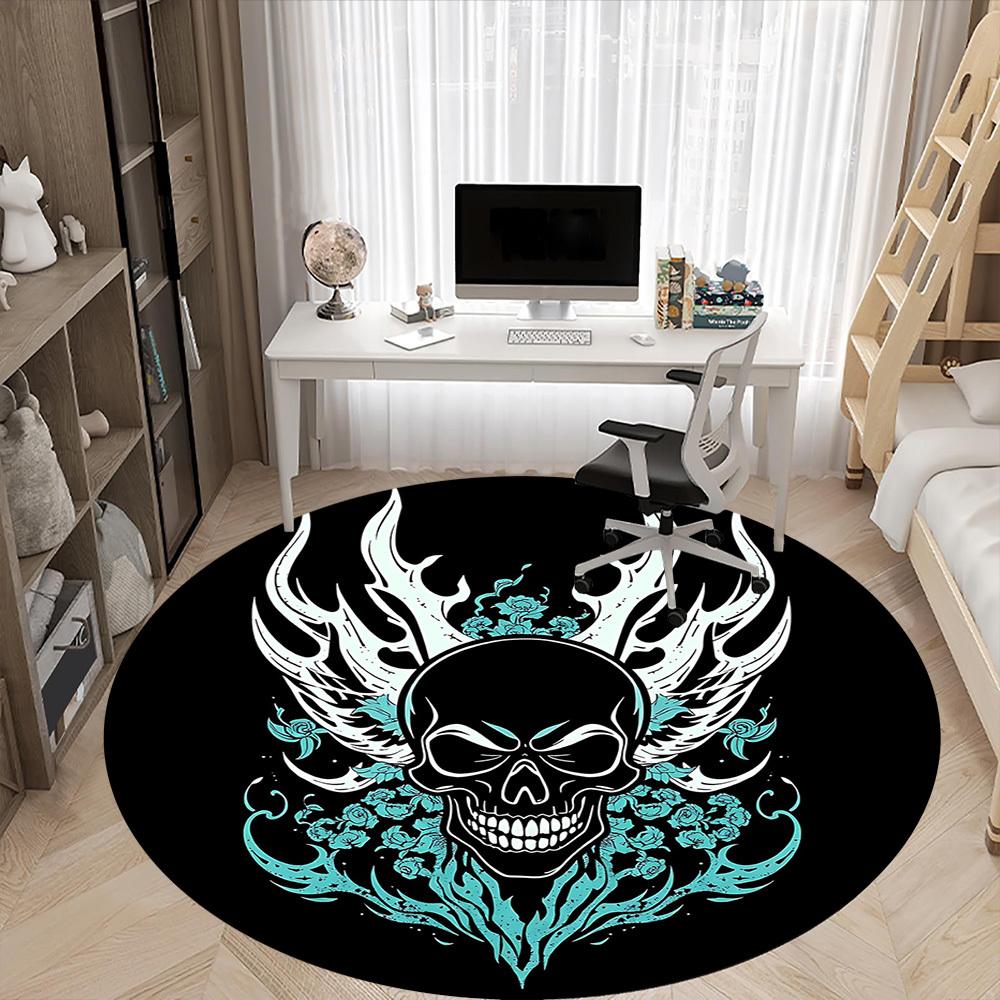 1PCSkull Flames Office Round Area Rug,  Mat Suitable For Office, Under Office Chairs Bedroom Living Room Home Decor, Room Deco