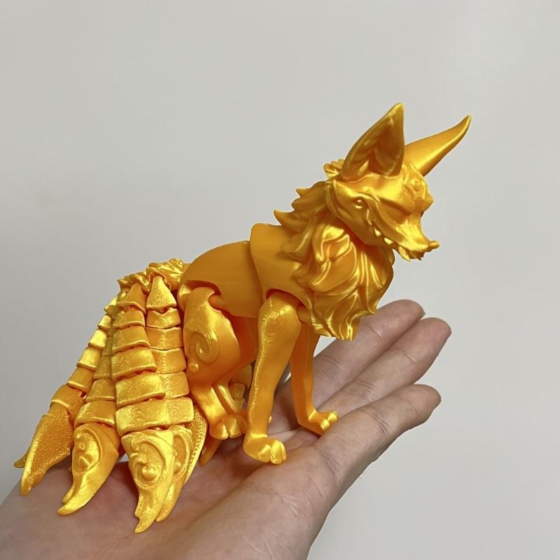 Articulated Nine Tailed Foxes Model, 3D Printed Multi Joint Collectible Figurine, Home Decoration Craft