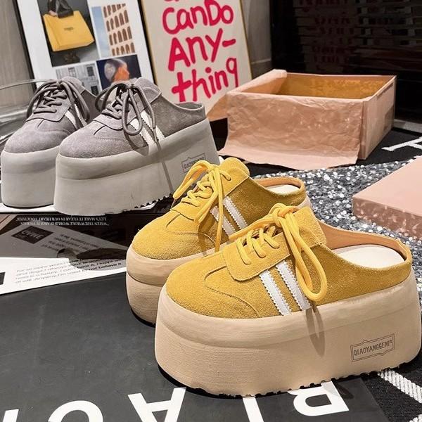 European matte lace-up bag head half slippers, small thick-soled muffin to increase the height, lazy Boken shoes, women's shoes, shoes