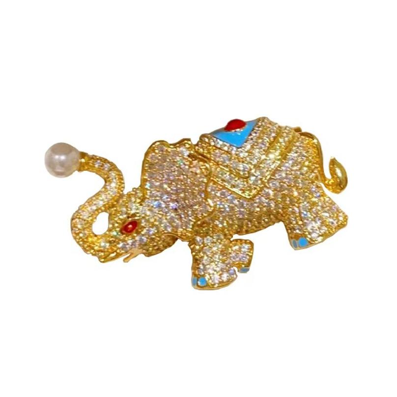

Gold Color Sparkling Rhinestone Elephant Brooch Pearl Animal Enamel Metal Badge Jewelry Accessory Gift золотий