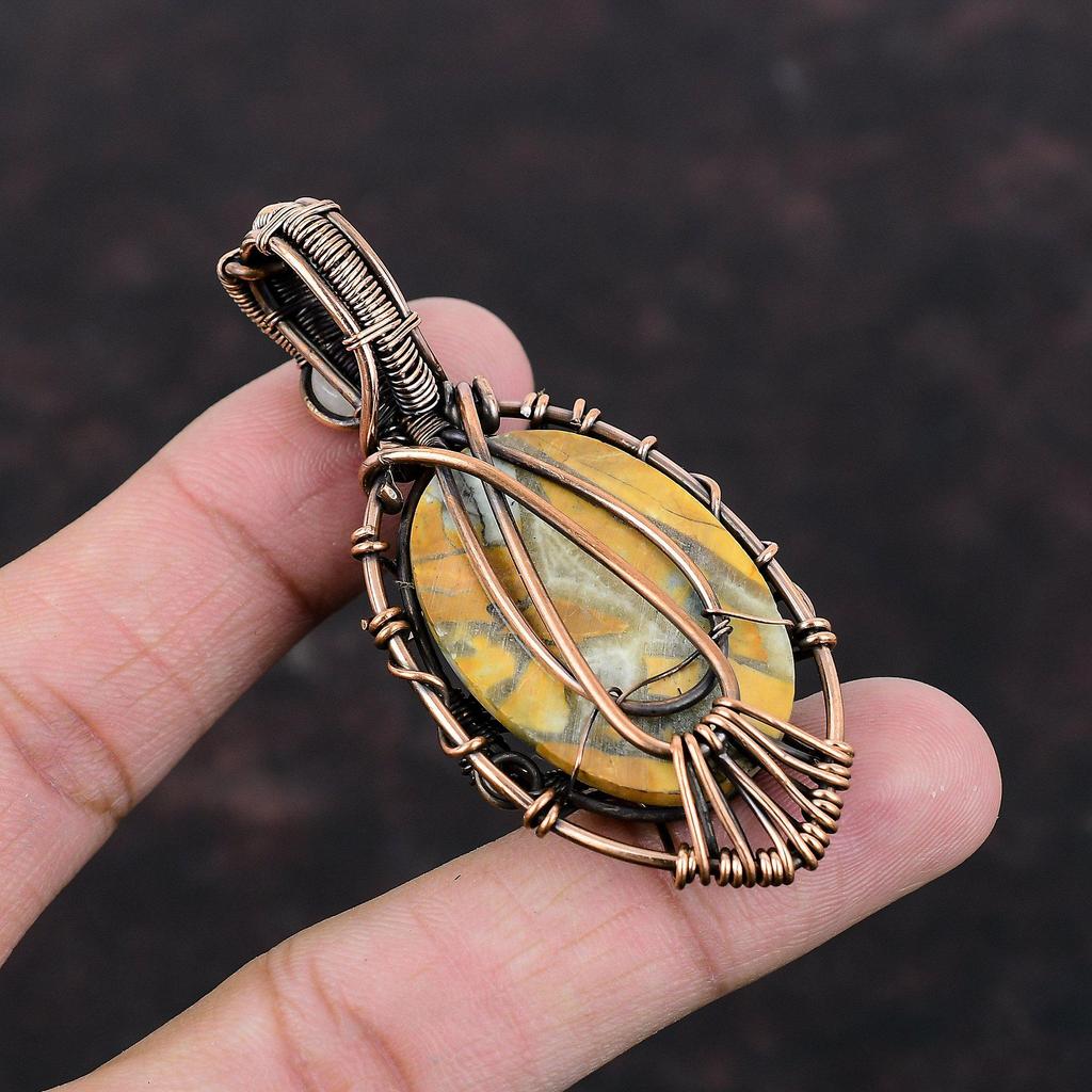 Evil Eye Maligano Jasper Pendant Copper Wire Wrapped Pendant Handmade Gemstone Jewelry Rainbow Moonstone Pendant Unique Jewelry Gift For Mom