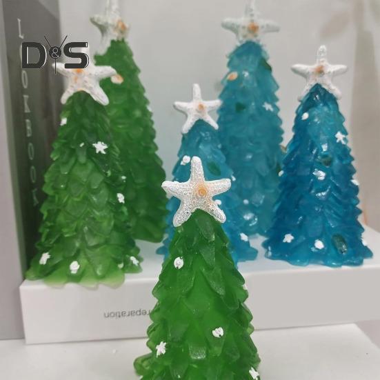 Seaglass Christmas Tree Decoration Blue Green Sea Glass Starfish Shell Ocean-themed Xmas Tree Figurine Holiday Resin Tree Desktop Ornament