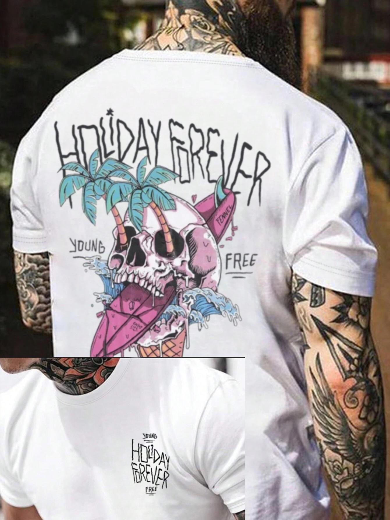 

Ice Cream Skull Men Cotton T-shirt Luxury Brand Fashion Big Size Top Casual Short Sleeve Streetwear Classic New Arrival Tee 3XL