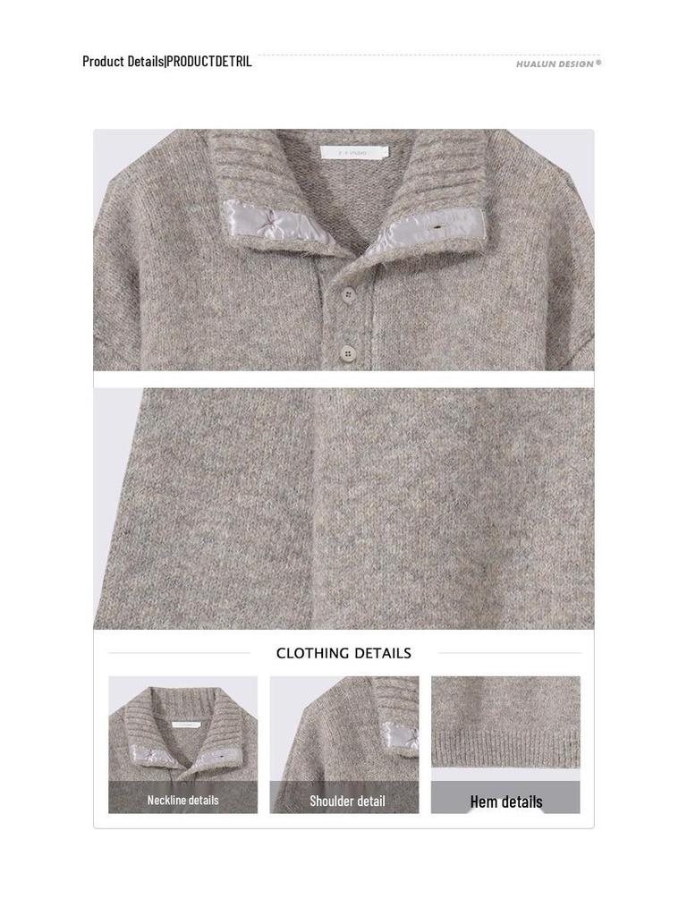 2025 Men's High Neck Korean Style Knitted Sweater - Autumn/Winter Trendy Loose Fit Wool Top