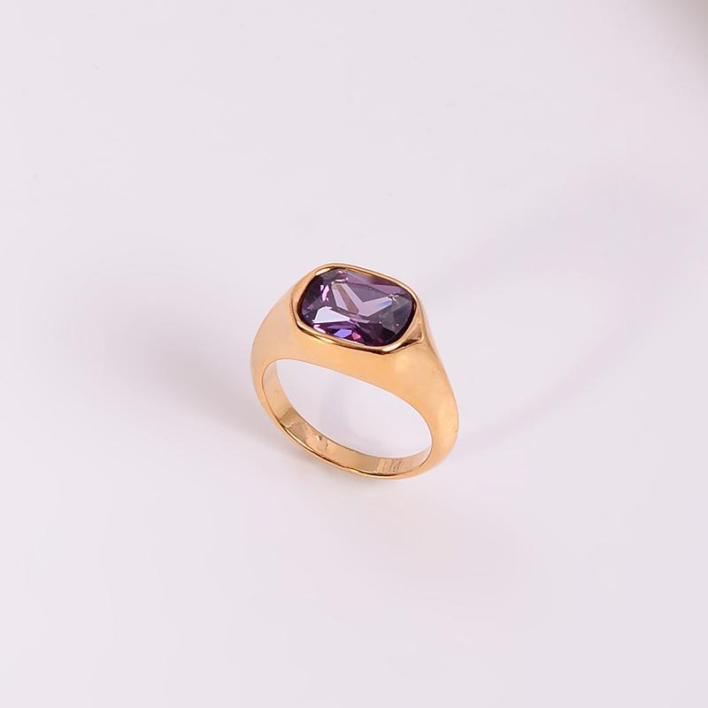 Fashion Purple Zircon Sugar Cube Ring Female Niche Does Not Fade Stacked High-end Ring Titanium Steel Plating