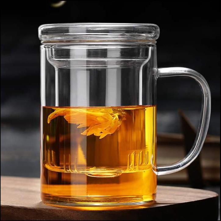 350ml Glass Flower Tea Cup Set: Inner Filter, Lid, Handle - 3-Piece Tea Brewing & Separation