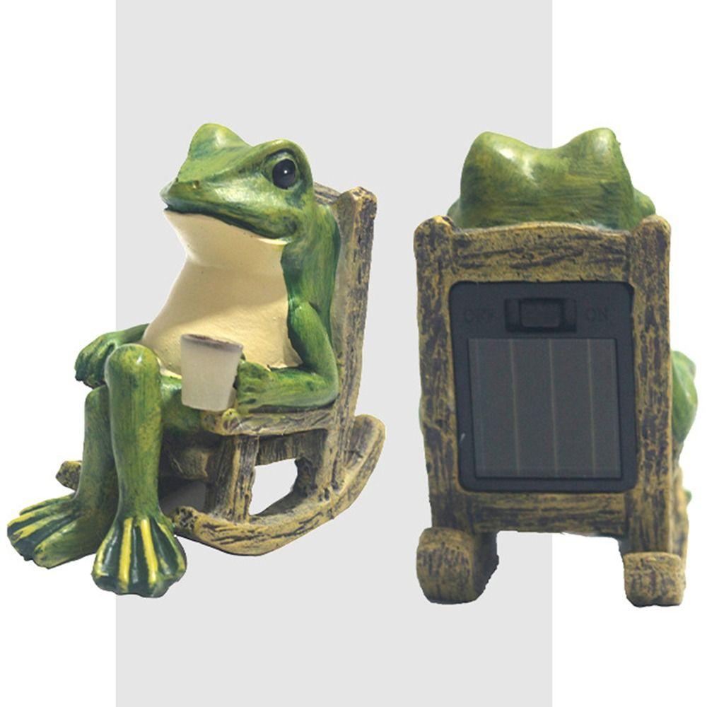 Mini Rocking Chair Frog Figurine Lamp Waterproof Resin Frog Sculpture Courtyard Balcony