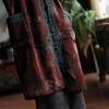 Johnature Women Vintage Red Floral Corduroy Warm Button Long Sleeve Pockets Coats Winter Chinese Style Coats
