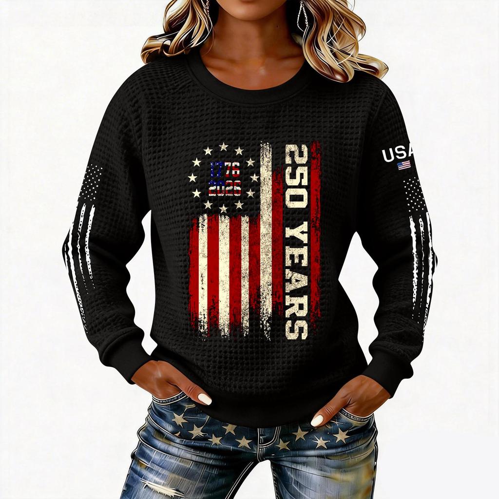Women's Fashionable Lightweight Long-Sleeved Pullover Sweatshirt With Printed Round Neck