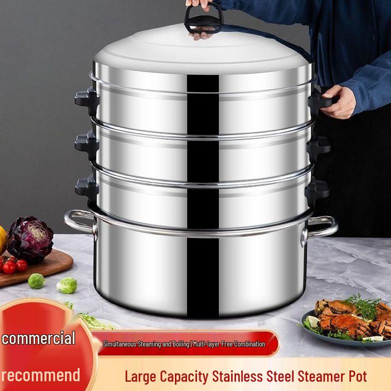Large Capacity Multi-layer Stainless Steel Steamer Pot for Fish, Buns, and Soup