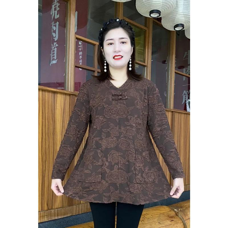 New Autumn Rose Print Fashionable Buckle Mother Temperament Chinese Style Loose Base Shirt