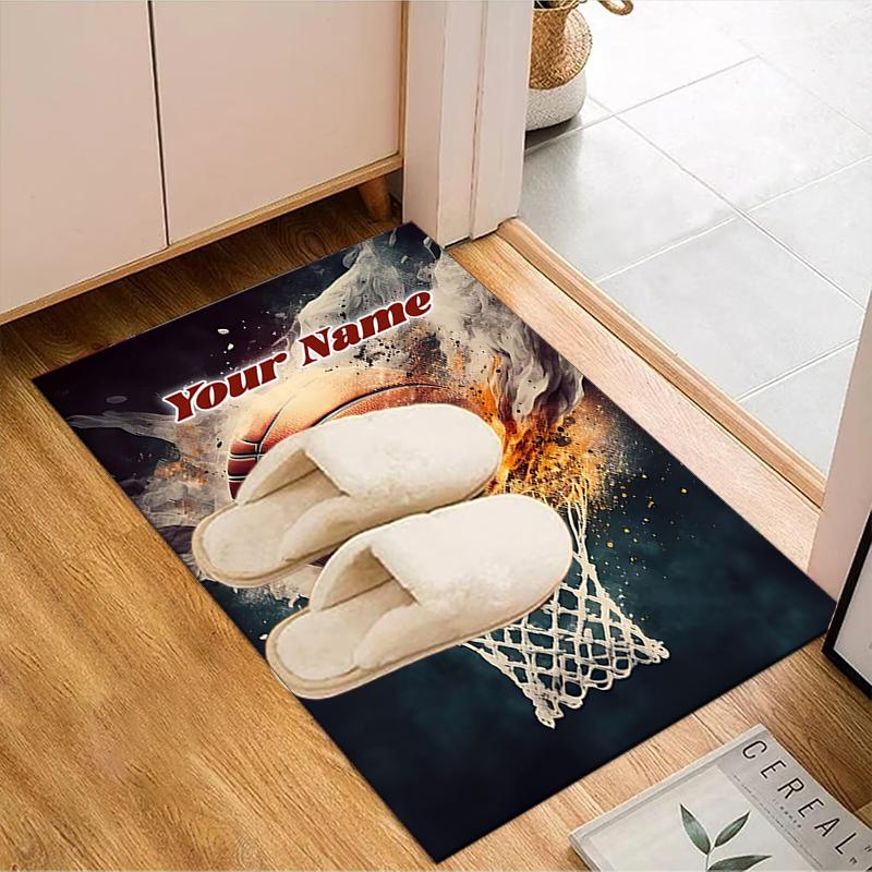 1PC Custom Name Fire Basketball Hoop Action Theme Floor Mat Ideal for Living Room, Game Rooms, Office, Bedroom,Floor Mat Playful Design49