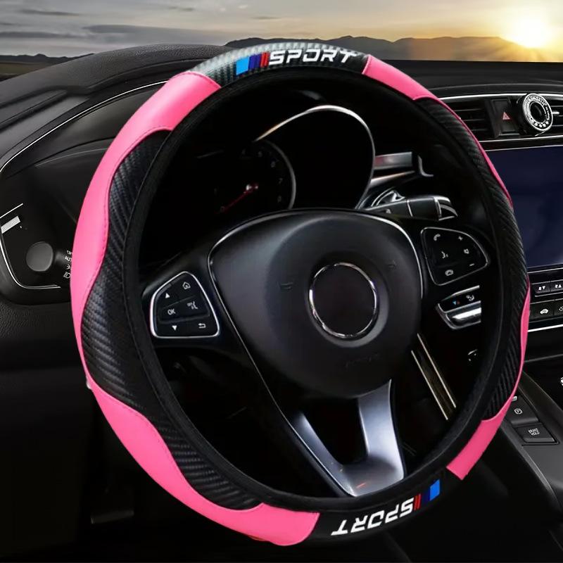 38cm Potah volantu z imitace kůže se vzorem karbonových vláken, Protiskluzový, Sportovní styl, Pro všechny sezóny