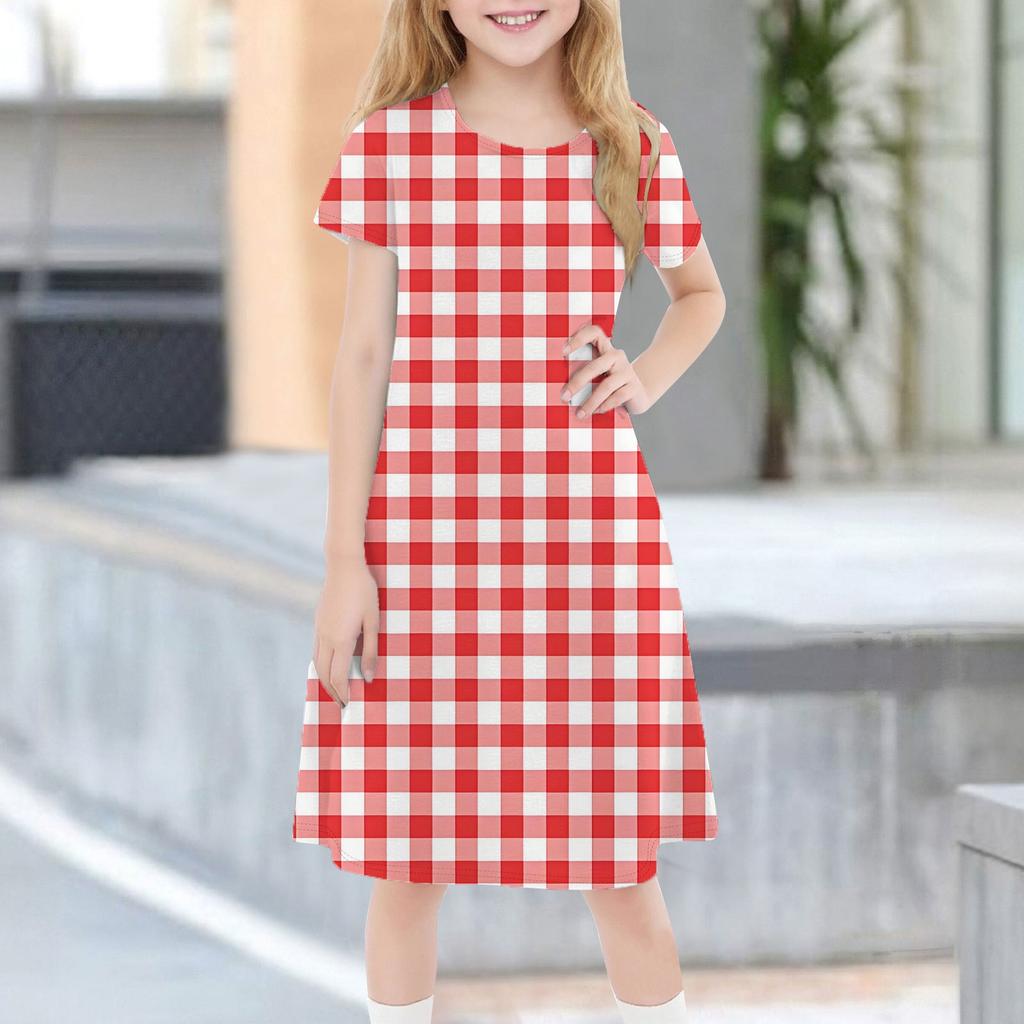 Children's Summer Short-sleeved Casual Fashion Round Neck Dress